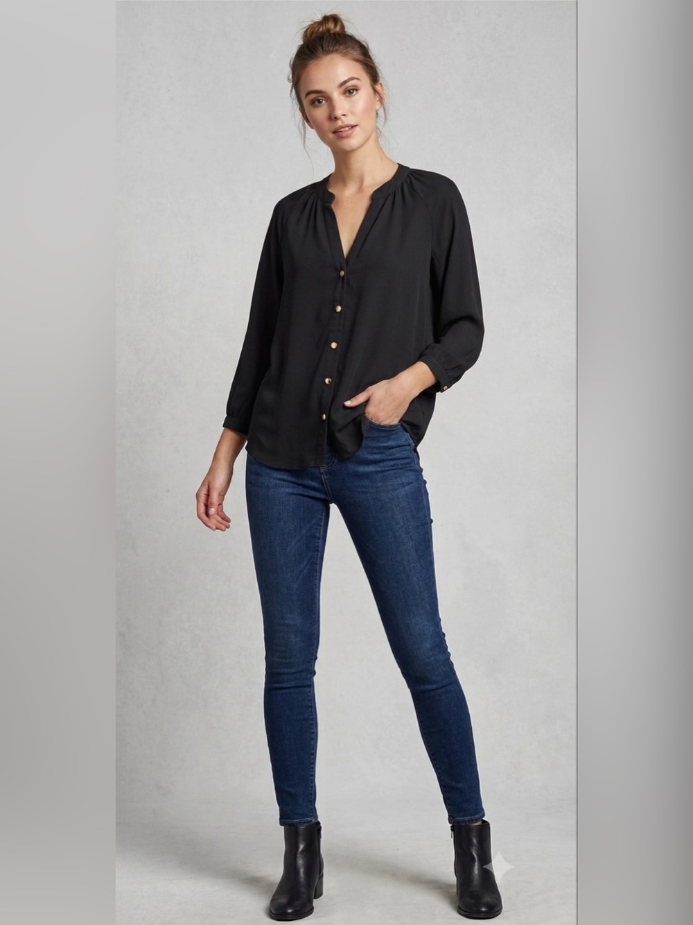 Miley and Molly Black Button Down Blouse (M)